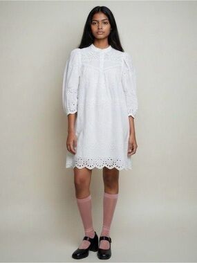 Universal Thread White Eyelet Lace Mini Dress with Puff Sleeves